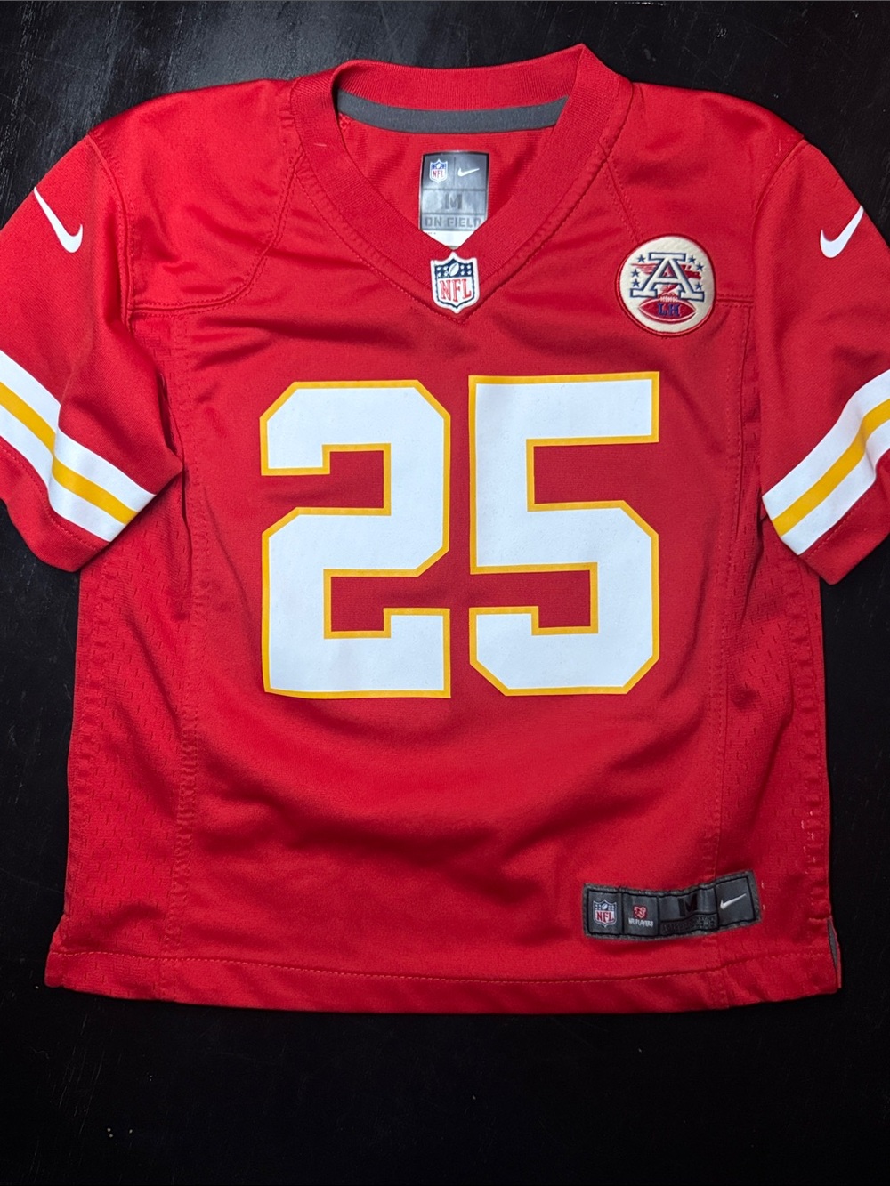 Nike Red Youth Football Jersey #25 with White & Gold Accents